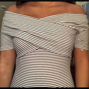 Striped off the shoulder bodysuit
